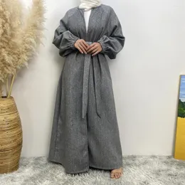 Ubranie etniczne 2024 Kobiety muzułmańska skromna sukienka Abaya Dubai Turcja Kaftan Femme Musulman Kimono Cardigan Belt Jalabiya Eid Ramadan Islam