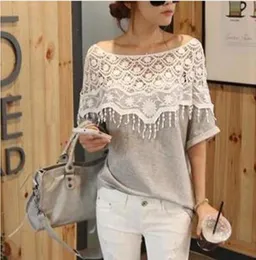 WholePlus Size S5XL 2015 New Fashion Women Lace Blouse Shirt Ladies Casual Summer Tops Hollow Crochet Shawl Collar Sheer Blo2108662