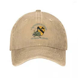 Berets 1st Cavalry Vietnam - UH-1 Gunship Baseball Caps Washed Denim Hats Outdoor Adjustable Casquette Streetwear Cowboy Hat