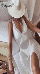 Colysmo White Beach Dress Women Spaghetti -Träger Rückenless gestrickt sexy Strand Cover Up Summer Beachwear Maxi Kleider 2106247055438