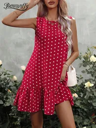 Abiti casual Benuynffy Polka Dot Offro senza piede senza maniche Domande Donne Summer Speose Boho Sweet Female Holiday Short 2024