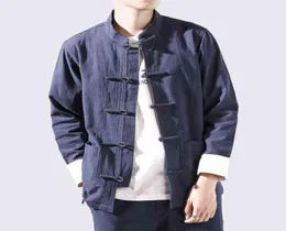 Kinesisk stil plus storlek bomullslinne Hanfu Casual Tang Suit Autumn New Men Retro Shirt Coat Clothing Oversize 4XL/5XL Y2112219038757