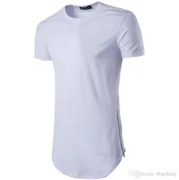 Новые тенденции мужчины T Рубашки Super Longline с длинным рукавом футболка хип -хоп дуг с кривой подол молблики Tee6545044