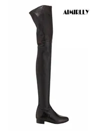 Winter Women Round Toe Flat Heel Over The Knee Boots Thigh High Boots Plus Size Black Custom Shoes Handmade Whole3182451