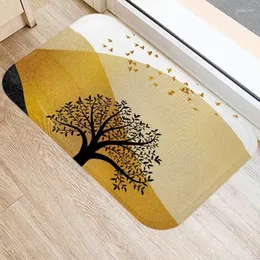 Carpets Golden Tree Printed Kitchen Soft Bath Entrance Door Seude Indoor Doormat Non-Slip Rug Floor Mat Coral Velvet Carpet Home Decor