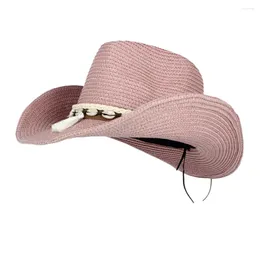 Boinas 2024 Bohemia Women Women Hollow Western Cowboy Hat Lady Beach Sombrero Hombre Straw Panamá Cowgirl Jazz Sun Caps Tamanho 56-58cm