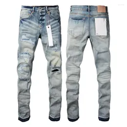 Herren Jeans Mode Purple Man mit verzweifelten Lochflecken Reparieren Sie niedrige dünne Denimhosen 28-40 Größe