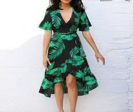 Lässige Kleider Sommer Frauen Hawaii verschüttet Sundros Retro Ruffled Midi Kleider Lady Bech Style Holiday Party Mode I11871302