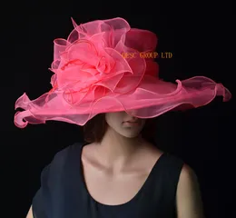 Chapéu de organza grande de melancia rosa para casamento e Kentucky Derbyascot Racesmelbourne Cup1291918