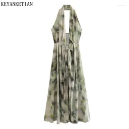 Sukienki swobodne Keanketian Summer Tie-Dye Print Hanter sukienka z wiszącą szyją kobiety w stylu retro wąsła bez rękawów kostka