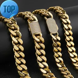 18K Gold plattierter Schmuck Großhandel Hip Hop Edelstahl wasserdichte kubanische Kette Halskette Miami Kubanische Kette