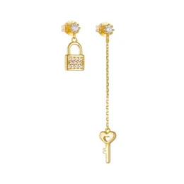 Стар Fulsun Кубический циркон ключевой замок нерегулярные серьги капли 925 стерлинговое серебро 14 тыс. Золотая модная мода прекрасный подарок для женщин Q240517