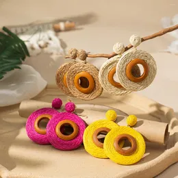 Dangle Ohrringe Böhmen bunt handgefertigt gewebtes Raffia Frauen Mädchen modische runde Rattan -Strick -Drop -Ohrring -Urlaub Schmuck