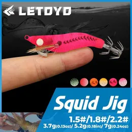 Приманки приманки Letoyo Mini Squid Jig 1.5# 1.8# 2,2# поддельный крюк с креветками Скройный крюк с приманкой осьминог с осью осьминог