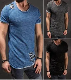 Рубленные мужчины Слим Fit Muscle Oneck Остроченная футболка новая рубашка для рубашки. Поврежденные шточь с короткими рукавами плюс размер 4xl7340437