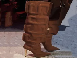 2021 Jesienne kobiety uda wysokie buty rozciąganie lycra panie botas mujer unikalny sześcian butów startowych butów żelazne obcasy botas altas mujer g3819187