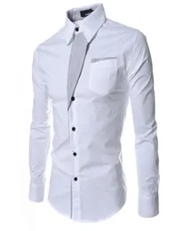 Новые сплошные мужские платья рубашки Slim Fit Vintage с длинным рукавом одноразовая мода повседневная одежда для бизнеса Мужчина Транди
