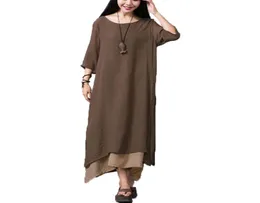 WholeFashion Cotton Linen Vintage Dress 2015 Summer Autumn Women Casual Loose O Neck Boho Long Maxi Dresses Vestidos Plus Siz9630937