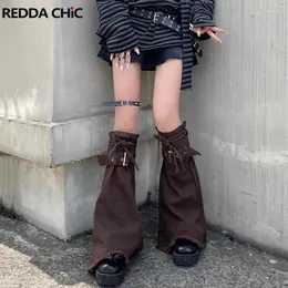 Skarpetki dla kobiet Reddachic 90s Retro Denim Grina Brown Cowgirl Kolan Knee Betpunk Belted Boots Cover Y2K Vintage Ubrania