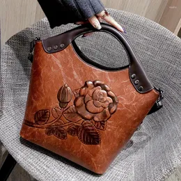 Bag Chinese Style Frauen Handtasche Rosendruck hochwertiger Leder großer Kapazität Damen Schulter Luxus Messenger für