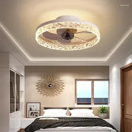 침실 생활 식당을위한 조명이있는 현대식 크리스탈 LED 천장 선풍기 리모컨 샹들리에 팬 램프 비품