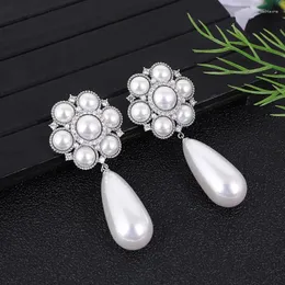 Dangle Ohrringe Luxus geometrische Sonnenblume Wasserdrop imitieren Perle Tropfen für Frauen Hochzeit Kubikzirkonia cz Dubai Brautschmuck A0291