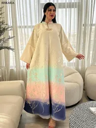 Abbigliamento etnico siskia musulmano musulmano dubai floreale jacquard gradiente colore elegante abito lungo abito marocchino kaftan arabo islam saudi abayas