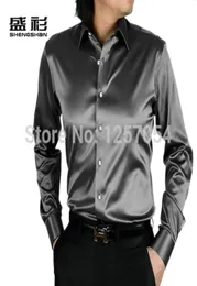 Camicia di seta d'argento integrale uomo senior seta lucida nera lucida satinata camicia smort di smort3817328