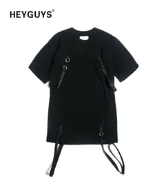 Heyguys Pure Color TシャツベルトヒップホップストリートウェアクールTシャツを着た男性コットン高品質特大ファッションLJ2008279397917