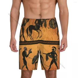 Pantaloni da pigiama corti da uomo per sonno per dormire antichi scene in Grecia con figura nera mitologia greca sciolta