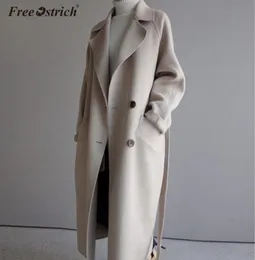 Ostrich Wool Blend Coat Women Women Jacket Long Slave Outwear Coreano Casual Casual Outono Button Button Overcoat Coat N30 T203950382