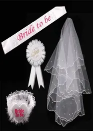 Fengrise Hen Decor Braut zum Schärpenabzeichen sexy Strumpfband weiße Schleier Brautdusche Junggesellenhochzeiten Hochzeitsfeier 1099133