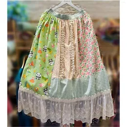 Skirts giapponese mori girl kawaii in cotone in lino lungo gonna midi midi in stile coreano retrò chic patchwork arrucciato cottage cottage nucleo