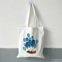 Einkaufstaschen 2024 Fashion Blue Balloons Kunstdruck Lustiger Hund Cartoon Frauen Tasche Freizeit-freundliche Handtasche mit großer Kapazität