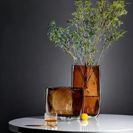Вазы янтарного цветного глазированного стекла ваза квадратный рот с геометрическим цветочным расположением террариум