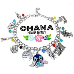 Charm Bracelets Ohana bedeutet Familie Lilo Vintage Charms Armband Armreifen Kristallperlen Silberkette Glieder Weihnachten Schmuck 235s