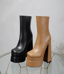 Aevitas Platform Boots Designer Boot Luxury Trico Ankle Boot Three Buckle Sexy Women Rain Rain Calf Leather High Block Heel Platform3235562