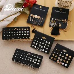 Daxi Boho Gold Color Pearl Stud Ohrringe für Frauen Trendy Bohemian Vintage Ohrring Koreanische Quaste Bolzen Ohrhut Juwelier Set 240511