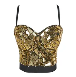 Atoshare Sexy Women Silver Gold Seciet Rhine Top Lady Rave Outfit Pearl Glitter Tops Bustier Женский корсет Top Strass 216138103
