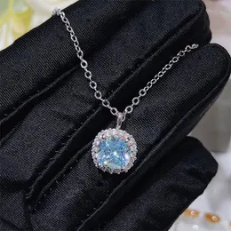 925 Sterling Silber Womens Halskette mit Aquamarin- und Diamant -Anhänger Schmuck Hochzeitsfeier Hochzeitsgeschenk 240515