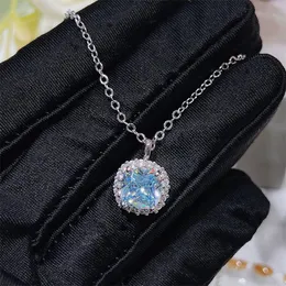 925 Sterling Silver Womens Kolye Aquamarine ve Elmas Kolye Takı Düğün Partisi Düğün Hediyesi 240515