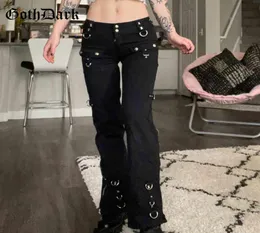 Goth Dark Punk Y2K Grunge Düşük Bel Emo Jeans Alışveriş Merkezi Gotik Kadınlar Siyah Patchwork Electro Moda Sokak Giyim Alt Bezi4823574