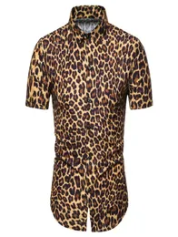 Леопардовый принт Miicoopie Mens с коротким рукавом с коротким рукавом для летней леопардовой печати повседневная мода Мужские рубашки3389297