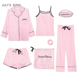 Luglio039S Song Pink Women039s 7 pezzi Set di pigiami set di pigiami a strisce di seta di seta da sonno set di abbigliamento da sonno primavera Autunno 2805901