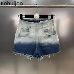 Kadınlar Kot Kohuijoo Kadın Yaz Şortları Yüksek Sokak Moda Yıkanmış Ağartılmış Gradyan Cepleri Sargılı Stretch Casual