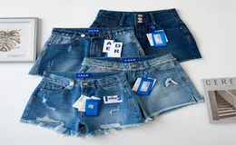 Shorts calças jeans azul alongamento magro rasgado torta alta cintura short shorts jeans4202744