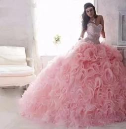 Princess Sweet 16 Quinceanera Howns Ball Gown Organza Ruffle Pink Quinceanera Dresses для корзины с вареньями Debutante Gown9911305