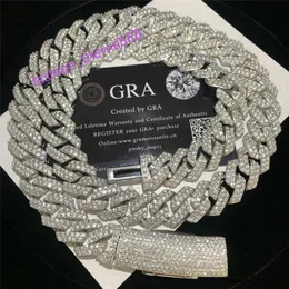 Высококачественный Iced Out Кубинский ожерелье -проход с бриллиантами VVS Moissanite Hip Hop Dewelry Cuban Bracelet 15 мм 925 Серебряные кубинские звенья стерлингов