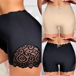 Calcinha feminina Segurança de renda sexy calça curta gelo seda sem costura perna lisa cor de cor sólida levantando shorts de quadril majer mujer