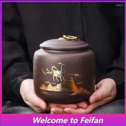 Vasos Feifan Purple Sand Ceramic Tea Jar Black Pu 'Er Gift Box Storage Tank Capacidade de cerca de 150 gramas